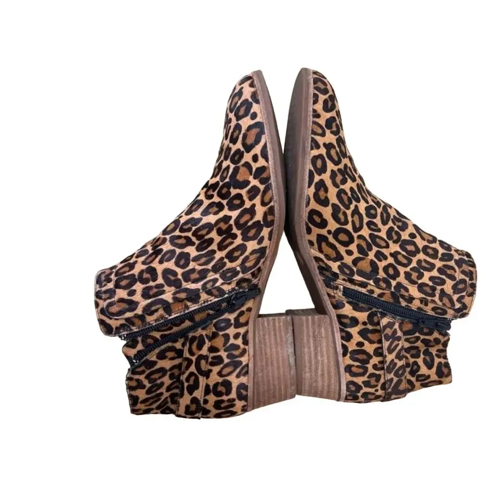 Gianni Bini Bootie Womens 8 Brown Torloni Calf Hair Leopard Stacked Heel Buckle